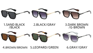 Matrix showing six color options for oversized double bridge metal aviator sunglasses