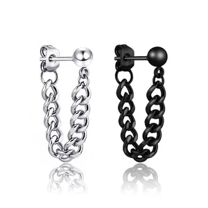 Stainless Steel Chain Stud Earrings For Men Women Punk Gothic Ball Dangle Curb Link Minimalist Unisex Jewelry