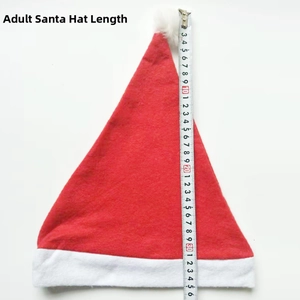 Detailed measurement showing 35cm length of a classic red felt adult Christmas hat