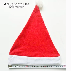 Measuring the 28cm diameter base of a classic red non-woven fabric adult Christmas hat