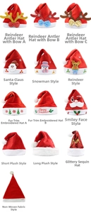 Collection of 13 festive Christmas hats featuring reindeer antlers and holiday embroidery