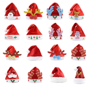 Grid view of 16 assorted Christmas hats featuring sequins, reindeer antlers, and plush fabric