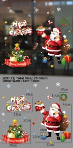 Detailed size chart for Christmas window stickers showing Santa Claus and tree measurements