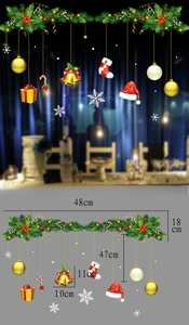 Detailed size layout of Christmas static window stickers with bells and snowflake motifs