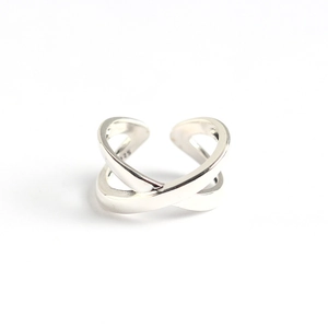 Minimalist S925 sterling silver cross open ring with polished finish on white background