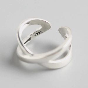Minimalist S925 sterling silver X-shaped cross open ring with polished metal finish