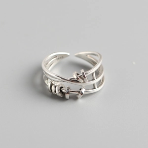 925 Sterling Silver Multi Layer Cross Ring Rotating Small Circles Retro Vintage Adjustable Open Finger Jewelry