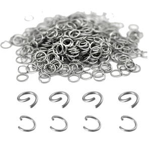 Macro shot of stainless steel jump rings for DIY jewelry making in silver finish