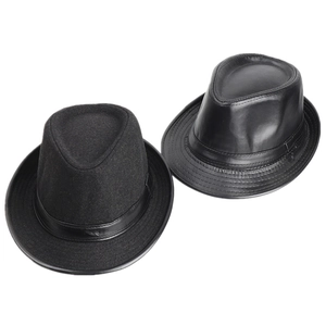 Vintage Fedora Jazz Hat Artificial PU Leather British Style Gentleman Retro For Men Women