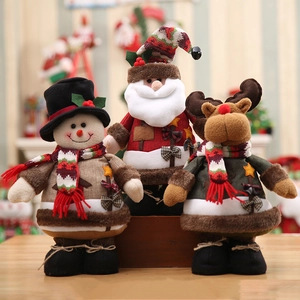 Christmas Standing Doll Figurine Santa Claus Snowman Reindeer Plush Linen Knitted Holiday Party Home Desktop Ornament