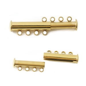 Detailed view of golden stainless steel 4-strand magnetic slide clasp for layered necklaces