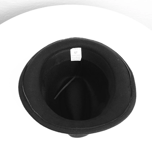 Classic black British jazz wool fedora hat with 57 size label and wool material detail