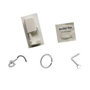 Disposable nose piercing kit with stainless steel studs, ring, and alcohol prep pad