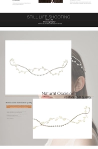 Detail of elegant bridal hair chain featuring white pearls and sparkling rhinestones