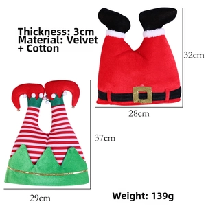 Detailed view of Christmas Santa and Elf leg ornaments made of flannel and cotton material