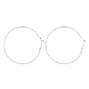 Detail of silver hoop earrings with pin closure and polished metallic finish on white back