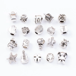 DIY silver-plated snake chain bracelet charm set with crown star and heart beads