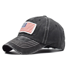 Vintage washed cotton ponytail baseball cap with American flag embroidery and distressed detail