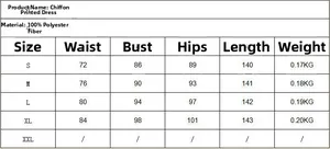 Detailed size chart for the sequin evening dress including bust, waist, and length measurements