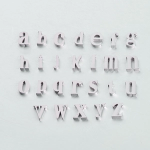 Detailed set of 26 polished 10mm silver stainless steel lowercase letter beads for DIY jewelry