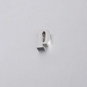 Detail of 10mm mirror polished stainless steel letter P charm with threading hole