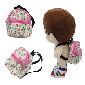 Miniature floral doll backpack with pink zippers and straps for BJD plush toys