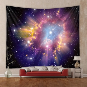 Detailed view of cosmic nebula tapestry with stars made of lightweight polyester fabric