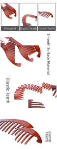 Macro detail of amber resin hair comb with flexible teeth and glossy finish texture