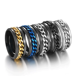 Men's titanium steel spinner rings with curb chain in various color combinations