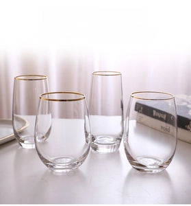 Detailed close-up of premium gold-rimmed glassware set with high transparency finish