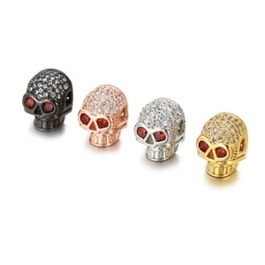 Micro-pave zircon skull charms in gold, silver, rose gold and black for DIY jewelry making