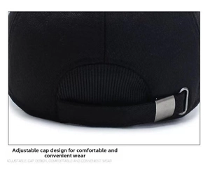 Detail of adjustable metal buckle and black wool fabric texture on winter baseball cap
