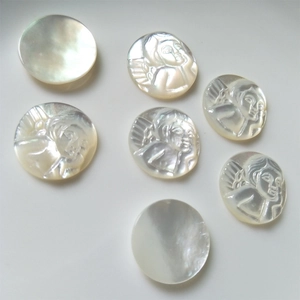Natural white mother of pearl angel pendant with vintage shell carving for DIY jewelry