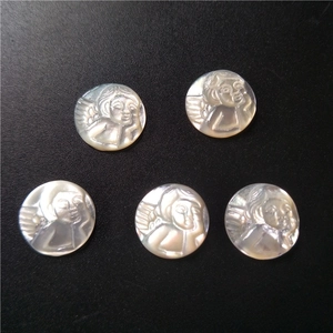 Set of five natural white mother of pearl angel cameo pendants for DIY jewelry making