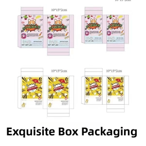 Flat design of dog stickers packaging boxes showing Corgi and Beach themes with size info