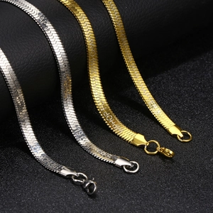 Flat snake chain titanium steel necklaces in gold and silver with forever letters