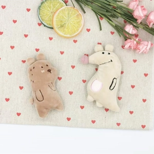 Plush brown bear and white mouse brooch dolls with embroidery on cotton fabric