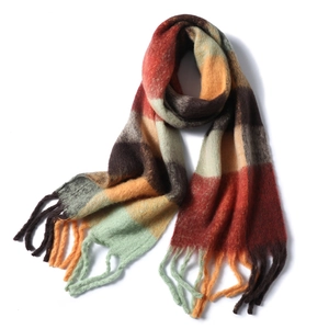 Écharpe d'automne hiver en cachemire synthétique avec motif à carreaux et franges