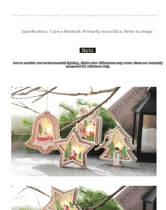 Close-up of wooden Christmas star ornament with LED warm lighting and painted festive patterns