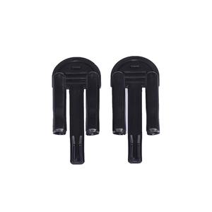 Pair of black plastic anti-slip clips for trash cans on a clean white background