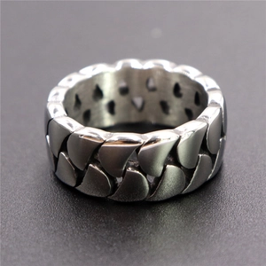 Unisex stainless steel braided band ring with scale texture and teardrop hollow interior
