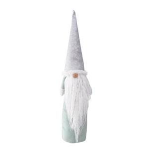 Sparkling silver and green Christmas gnome doll decoration with sequin hat and white beard