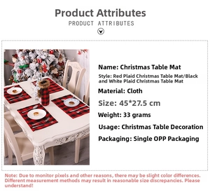 Christmas placemat in red and black plaid fabric for holiday table decor 45x27.5cm