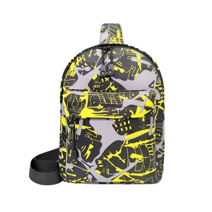 Graffiti pattern crossbody chest bag with neon yellow and grey abstract design for outdoor