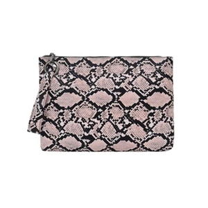 Pink snakeskin pattern women's clutch bag with wristlet and secure zipper closure