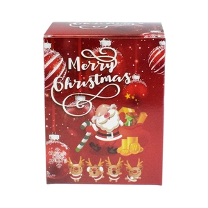 Detail of red Merry Christmas gift box for electric swinging tree decorations