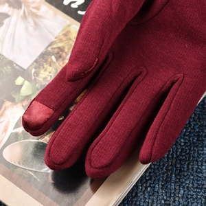 Deep red thick knit thermal touchscreen gloves for women with four-button detail