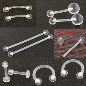 Clear Acrylic Body Piercing Jewelry Non Allergic Bio Compatible Flexible Tongue Barbells Belly Rings Lip Studs Nose Hoops