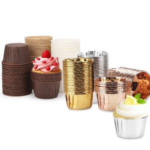 Metallic aluminum foil muffin cups in gold and silver colors for greasy-free cake baking