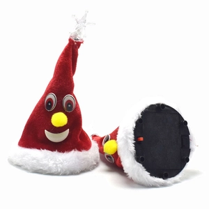 Singing and dancing electric Christmas hat toy with red velvet and glowing star star topper